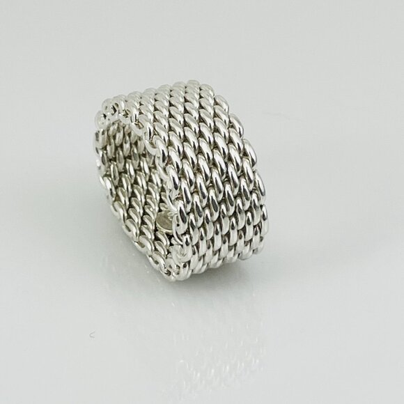 Size 4.5 Tiffany & Co Somerset Ring Mesh Weave Flexible in 925 Silver AUTHENTIC - Picture 2 of 5